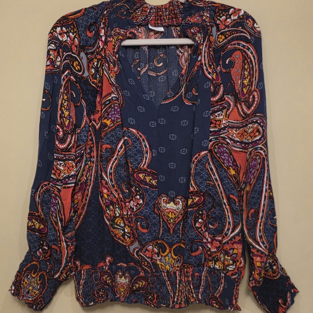 Elegant Paisley Women's Blouse Navy and Red Size 8